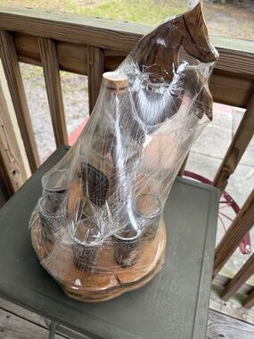 Wooden Horse w/ Bottle and Shot Glass Display/Holder..